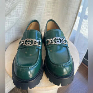 Gucci Men’s Platform Slip On Platform Dress Shoes, Deep Green, interlocking G